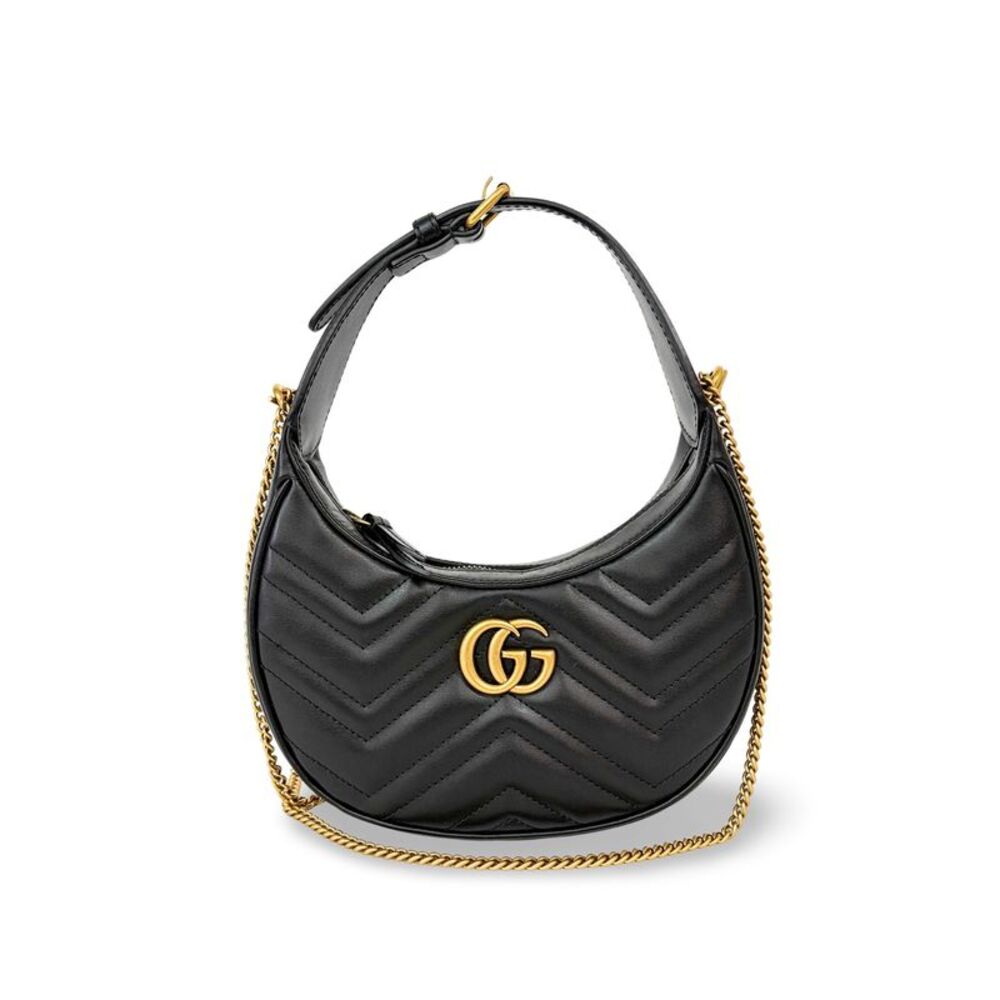 Gucci Gg Marmont Half Moon Hobo Matelasse Leather Black Leather Shoulder Bag Bag